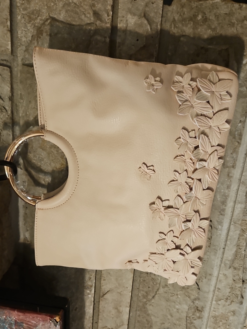 LC Lauren Conrad Blush Floral Appliqué Tote with Gold Ring Handles